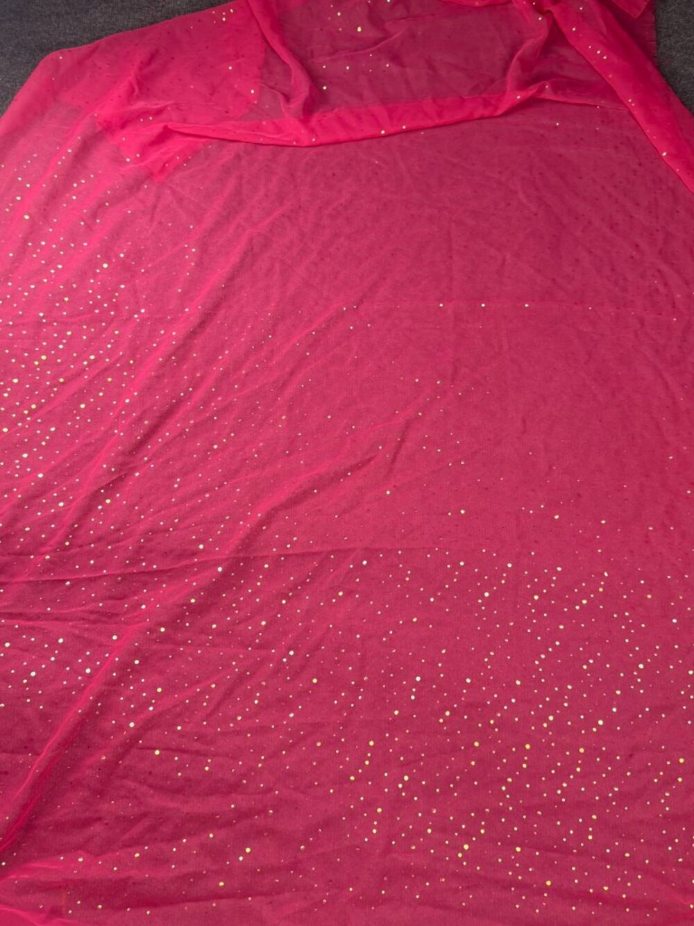 Hot Pink Sheer Mesh Fabric Gold Glitter Polka Dot Net Tulle 58" x 48INC" Remnant